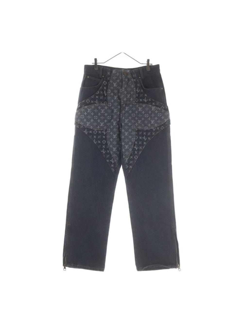 Louis Vuitton Monogram Flower Denim Pants Embroidery Straight Gray